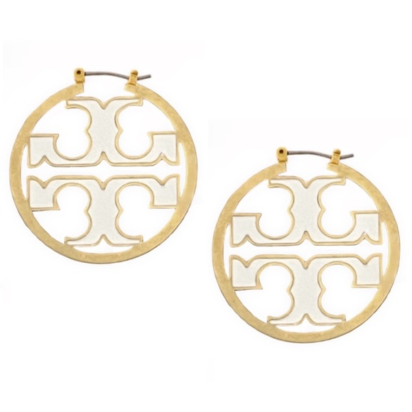 Tory Burch Jewelry - TORY BURCH • White Miller Logo Hoop Earrings